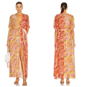 Rococo Sand Nesh Maxi dress orange yellow floral metallic sz XS